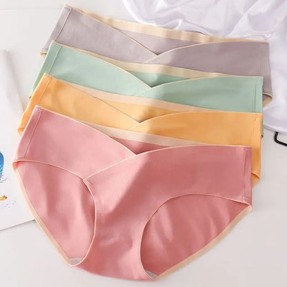 5PCS Cotton Maternity Panties High Waist Pregnant Panties Adjustable Belly Support Briefs for Pregnant Women Solid Color Panties