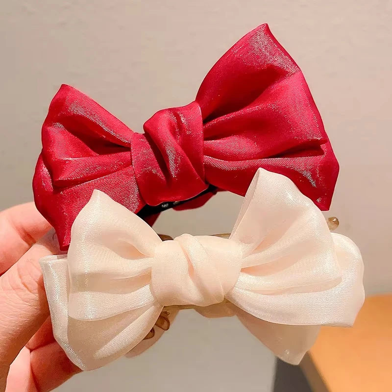 1pcs/2pcs/3pcs Solid Color Shiny Mesh Bow Hair Clip for Woman Fashion Girl Meatball Head Hair Clip Grab Clip Hair Accessories
