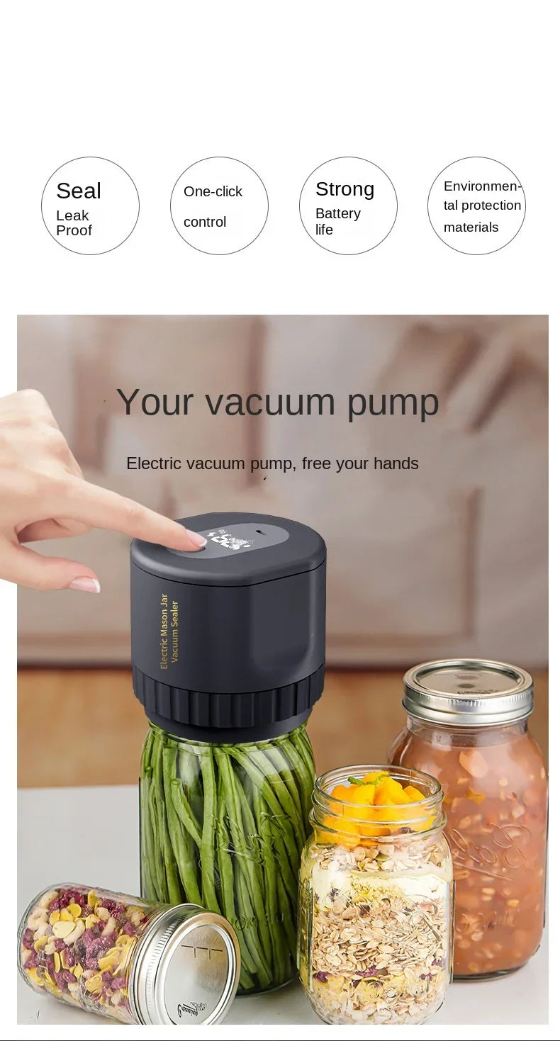 Electric Mason Jar Vacuum Sealer Kit, Cordless, for Mason Jars Wide Mouth Fermentation with Mason