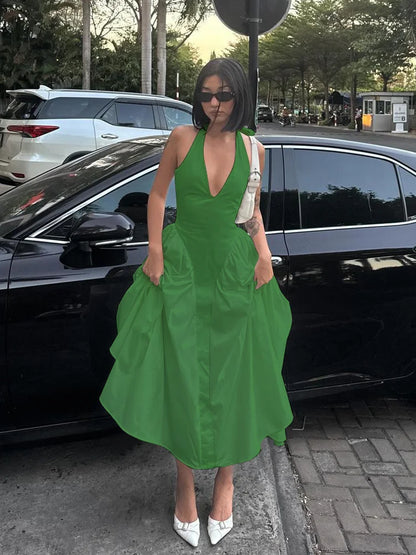 Ladies Summer Evening Party New Fashion Dress Women Sleeveless Backless V-Neck Sexy Birthday  Long Dresses 2025 Woman Streetwear