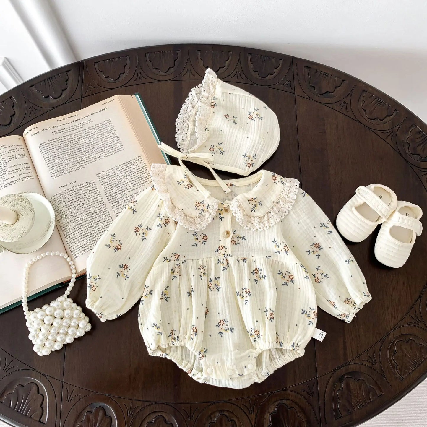 2025 Spring Newborn Infant Baby Girls Romper+Hat 2PCS Lapel Floral Rompers Kids Fashion Baby Clothing Newborn Baby Girl Jumpsuit