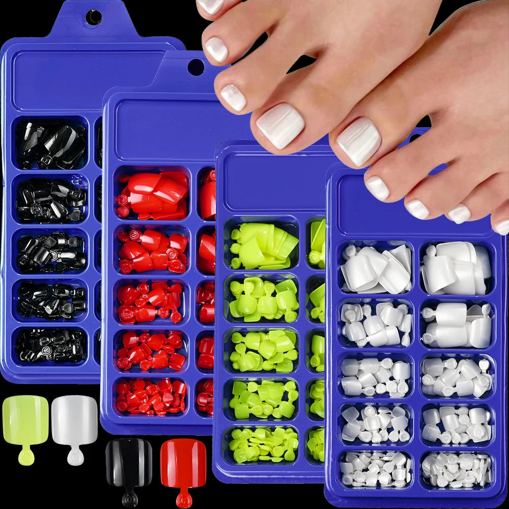 120Pcs Glossy Black Press On Toenails Short Square Full Cover Fake Toenail Tips for Summer Women False Foot Nail Tip Extension &