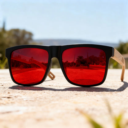 New Fashion Square Sunglasses - Wood Grain Spring Hinge, UV400 Unisex for Driving, Hiking & Travel