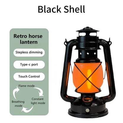 Retro Portable LED Horse Lantern Lamp Rechargeable Hanging Camping Lights 3 Lighting Modes for Desktop Bar Resturant Decoration