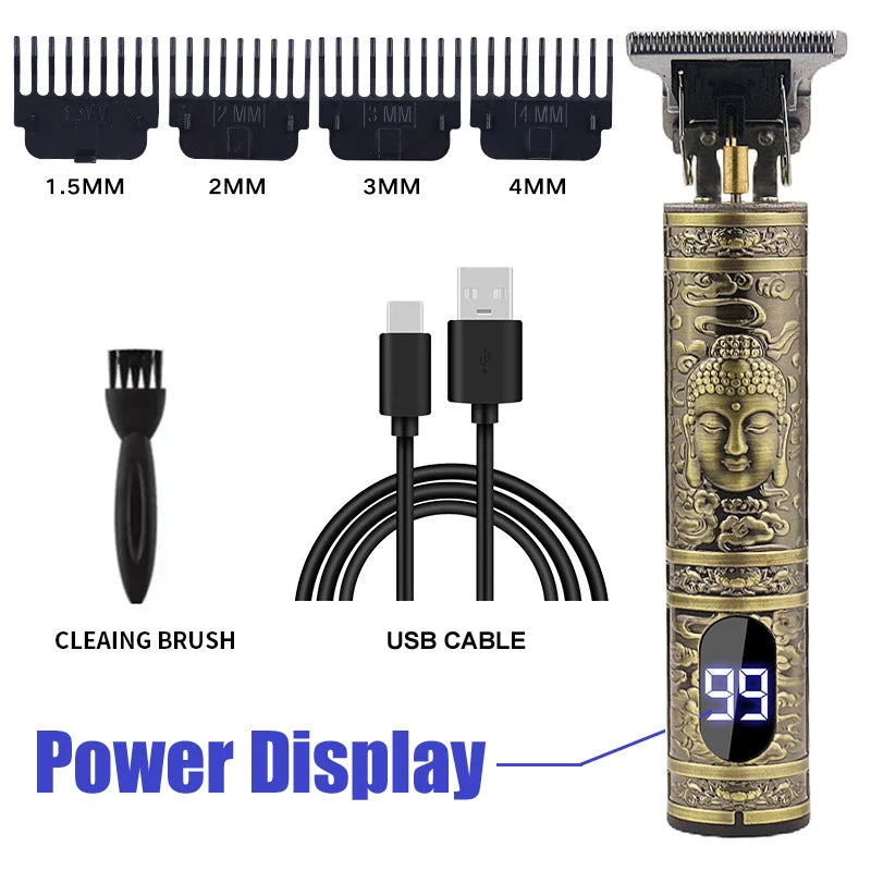 Rechargeable Mens T9 Carving Hair Clipper Vintage Portable USB Cleaning Barber Professional Hair Cutting Machine Beard Trimmer