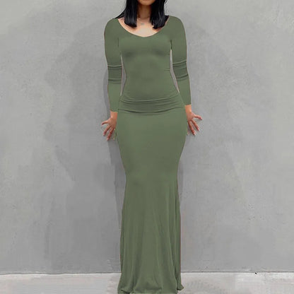New women's dress long skirt casual slim long-sleeved home dress
