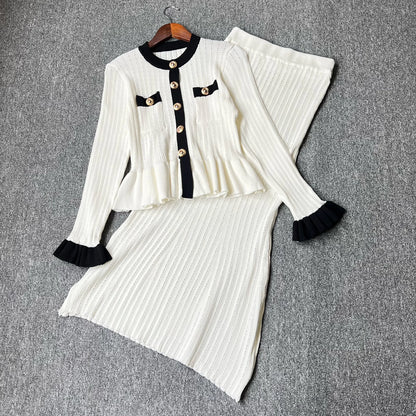 YuooMuoo Brand Fashion One-piece Knitted Maxi Dress Women Elegant V-neck Ruffled Slim Waist Bodycon Sweater Dress Party Vestido