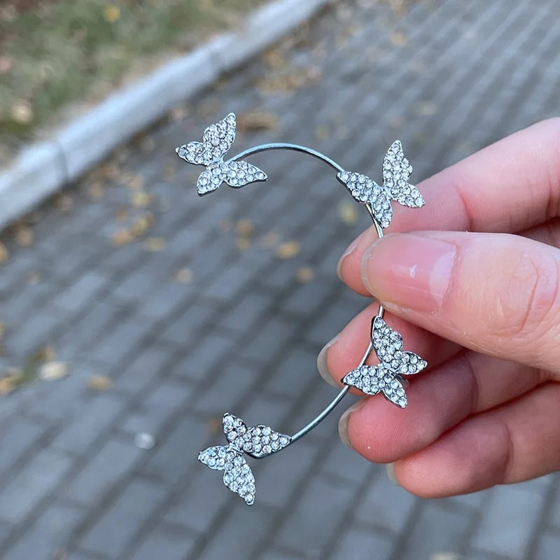 Korean Style Butterfly Ear Clips Without Piercing For Women Sparkling Zircon Ear Cuff Clip Earrings Wedding Party Jewelry Gifts