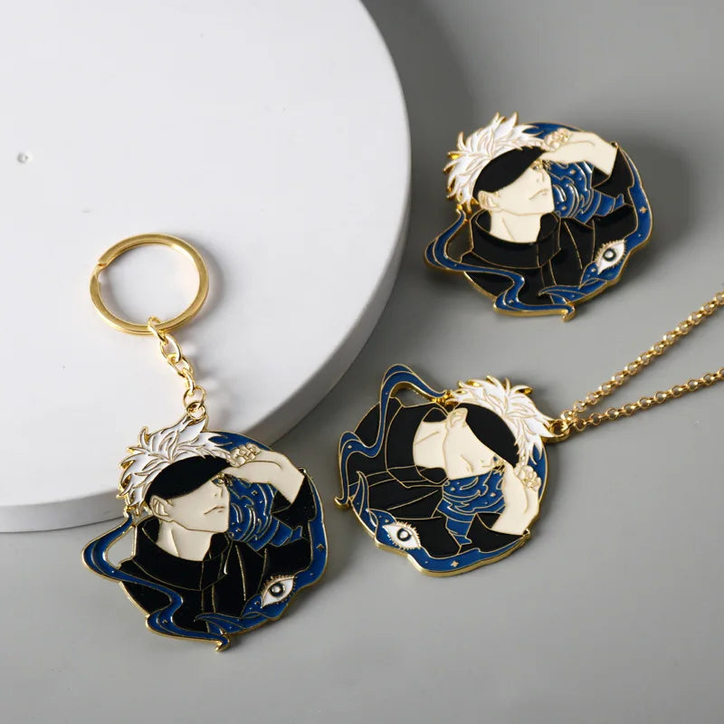 Jujutsus Kaisens,Brooch, Keychain Cartoon Figure Gojo Satorus Enamel Lapel Pins Cute Cosplay Props Jewelry Gift for Friends