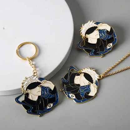 Jujutsus Kaisens,Brooch, Keychain Cartoon Figure Gojo Satorus Enamel Lapel Pins Cute Cosplay Props Jewelry Gift for Friends