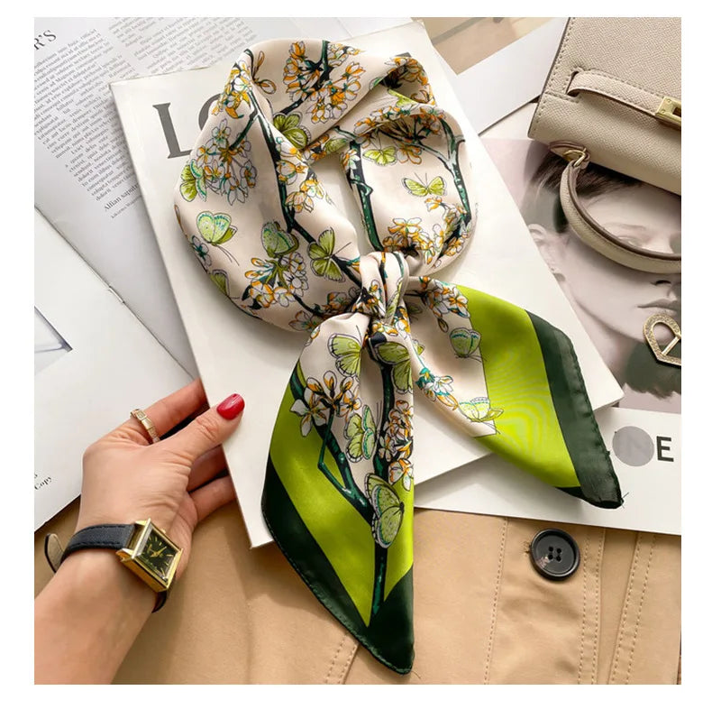 1pcs 70cm Houndstooth Printed Square Scarf For Women Silk CHRISTIAN Letters Fashionable And Versatile Headscarf Scarf Bandana