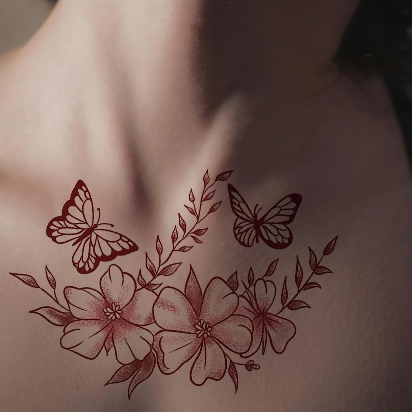 1 Sheet Butterfly Flower Temporary Tattoo Stickers, Waterproof Fake Tattoos Last for 2-5 Days