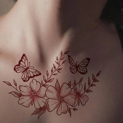 1 Sheet Butterfly Flower Temporary Tattoo Stickers, Waterproof Fake Tattoos Last for 2-5 Days