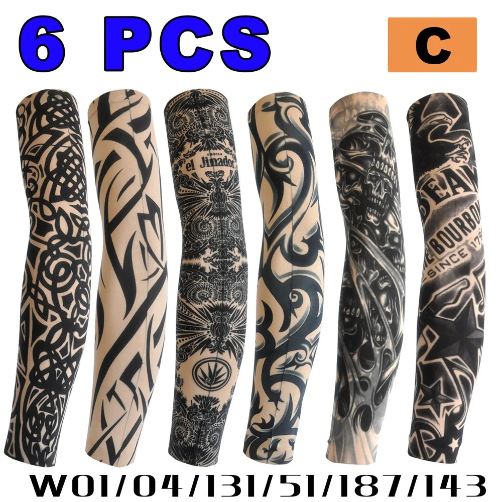 6 PCS Tattoo Sleeves Unisex Summer Cycling Sun Protection Arm Covers Beach Driving Fishing Breathable Nightclub Elastic Sleeves