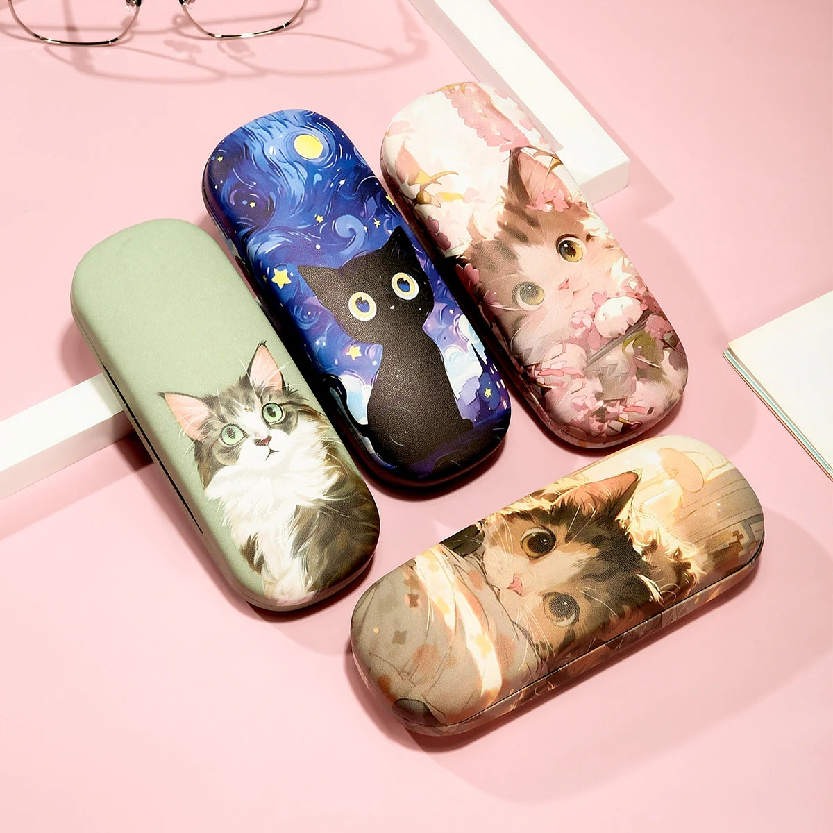1pc Cartoon Cute Cat Printed Fashion Hard Shell Protective Glasses Case Durable Portable Storage Box For Women Eyewear Protector