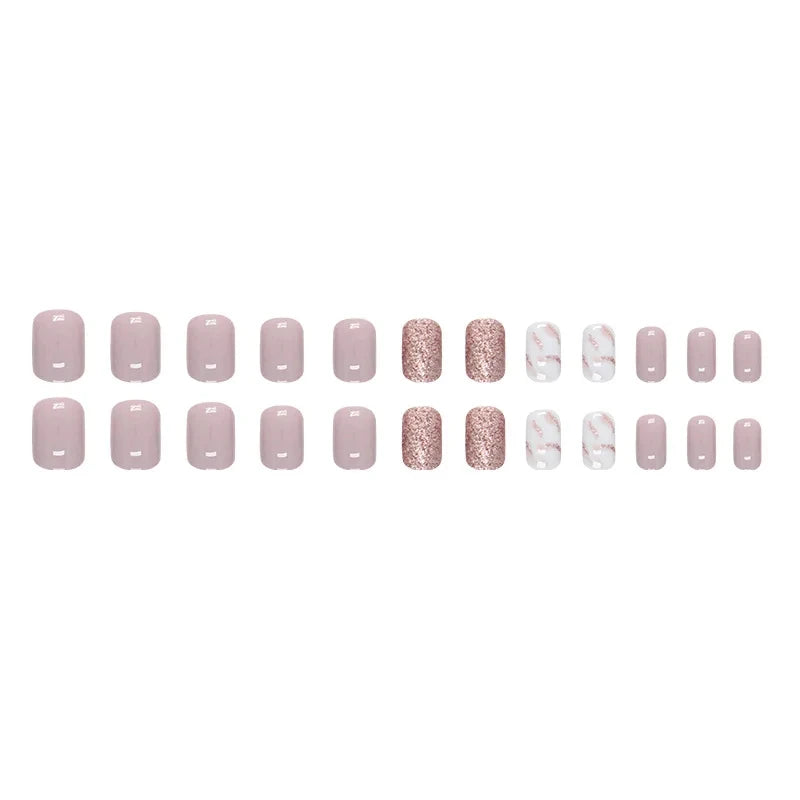 24 PCs Short French Glossy Glitter Nails with 1 Jelly Gel and 1 Nail File