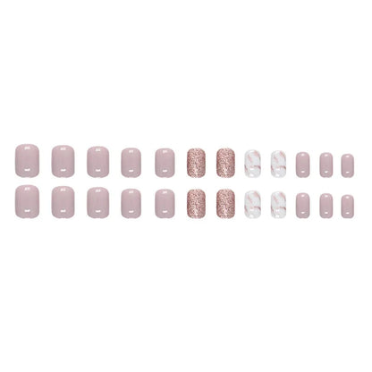 24 PCs Short French Glossy Glitter Nails with 1 Jelly Gel and 1 Nail File