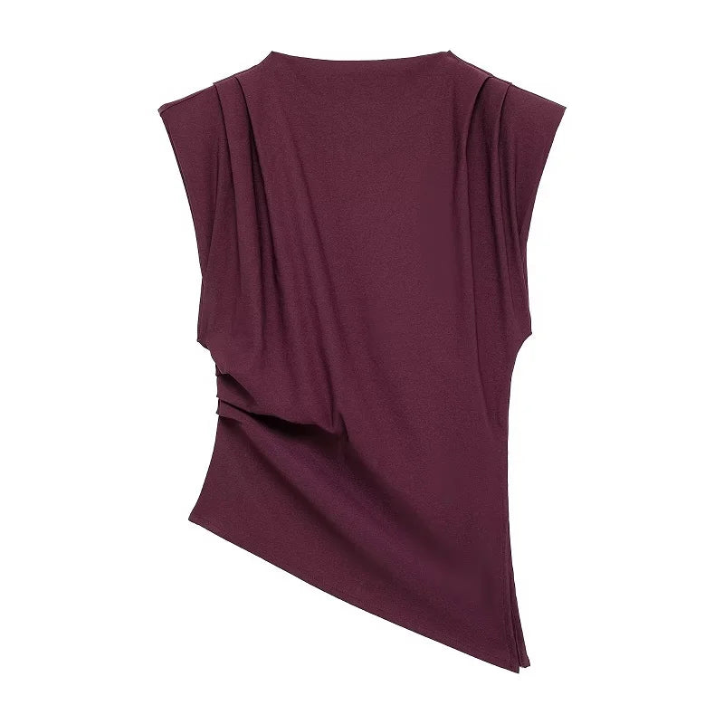 MUJER Asymmetric Tank Top Female Ruched Sleeveless Tops for Women High Neck Strapless Top Women Fashion Aesthetic Tops Woman