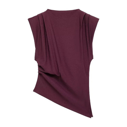 MUJER Asymmetric Tank Top Female Ruched Sleeveless Tops for Women High Neck Strapless Top Women Fashion Aesthetic Tops Woman
