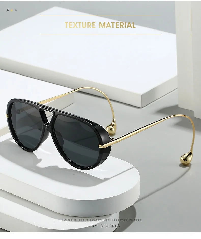 2025 European and American Fashion Sunglasses Male Pilot Double Beam Large Frame Metal New Sunglasses Female