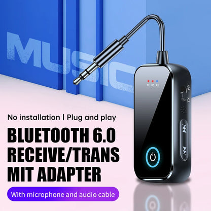 Bluetooth 6.0 Car Audio Receiver Transmitter 3.5mm AUX Hi-Fi Stereo Music Airplane Wireless Audio Adapter with HD Mic for PC TV