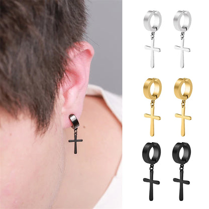 1Pair Fashion Cross Pendant Ear Clip Non Piercing Earrings Fake Earrings Gift for Men Women Jewelry