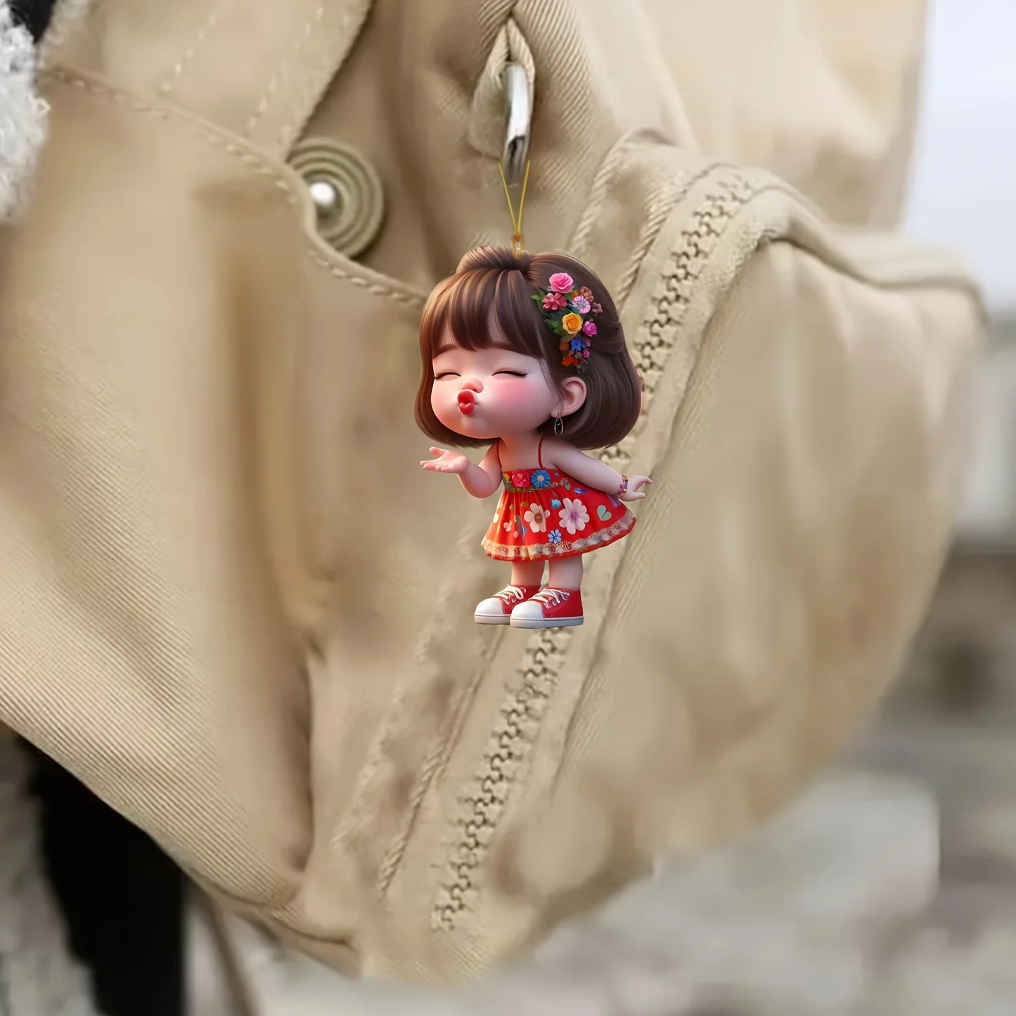 Cute Pouting Little Girl 2D Flat Acrylic Pendant Car Keychain Car Rearview Mirror Backpack Pendant Home Decoration Pendant Gift