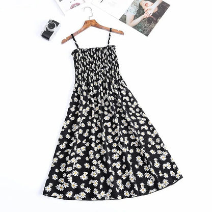 Summer Chiffon Camisole Sleeveless Dress Women Mini Dresses Fashion Elastic  Waist Casual Spaghetti Strap Dresses Vestidos Girls