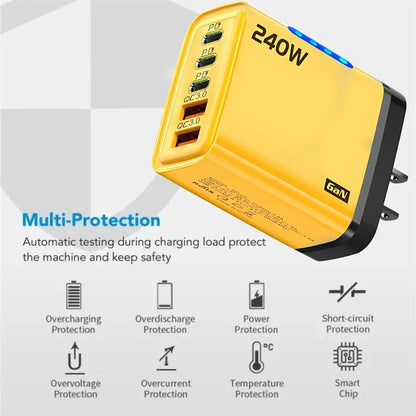 USB C GaN Charger 240W 5 in 1 Fast Charging Phone Charger Power Adapter For iPhone Samsung Xiaomi Type C EU/US Plug Wall Charger