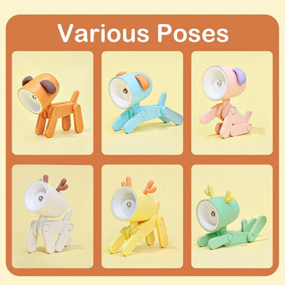 LED Night Light Mini Folding Desk Lamp Cute Pet Lights Dog Deer Portable Night Light Student Living Room Decor Gift