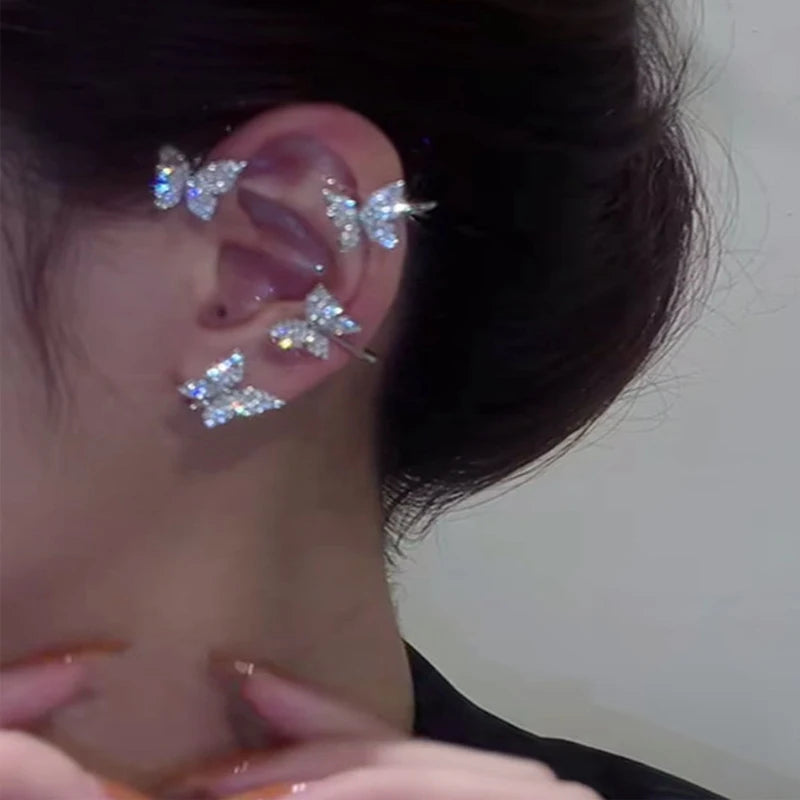 Korean Style Butterfly Ear Clips Without Piercing For Women Sparkling Zircon Ear Cuff Clip Earrings Wedding Party Jewelry Gifts