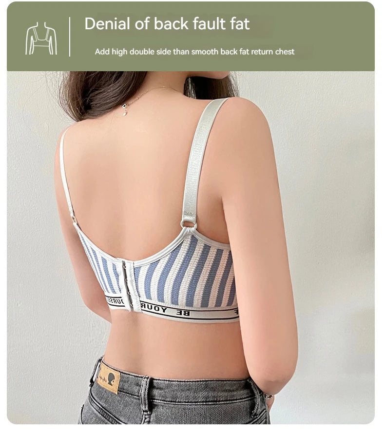 New Lightweight Breathable Maternity Breastfeeding Bra Made of Pure Cotton Gathered Anti Sagging Letter Stripe Women's Underwear