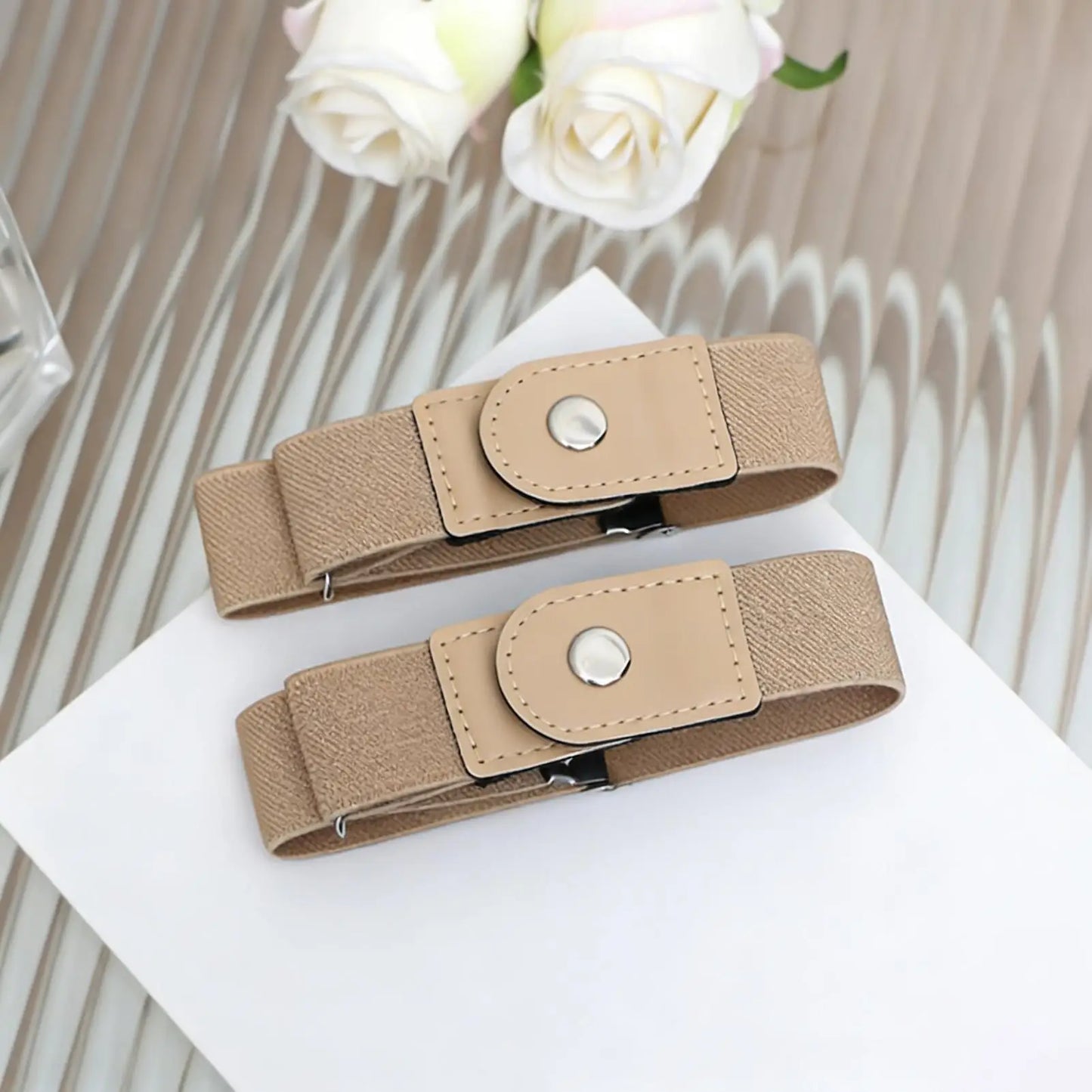 1 Pair No Buckle Elastic Belt Stretchable Adjustable Waistband for Women Men Jeans Pants Trousers Dresses Casual Fashion Wear