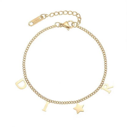 1Pc New Fashion Letter Star Pendant Bracelet for Woman, Simple Vintage Stainless Steel Bracelet Luxury Jewelry Accessories Gifts