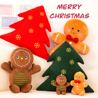 Adorable Ginger Bread Plush Toy Stuffed Caramel Chocolate Gingerbread Man Cushion Christmas Tree House Bow Ring Decor Xmas Deer