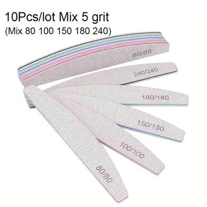 1/3/5/10Pcs Professional Nail File 80/100/150/180/240 Sandpaper Strong Thick Sanding Half Moon Lime nail accessories and Tools
