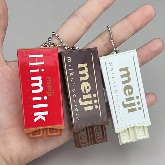 Hot Japanese Style Simulated Meiji Chocolate Fidget Toy Bendable Snap Stress Relief Keychain Pendant Creative Gift S