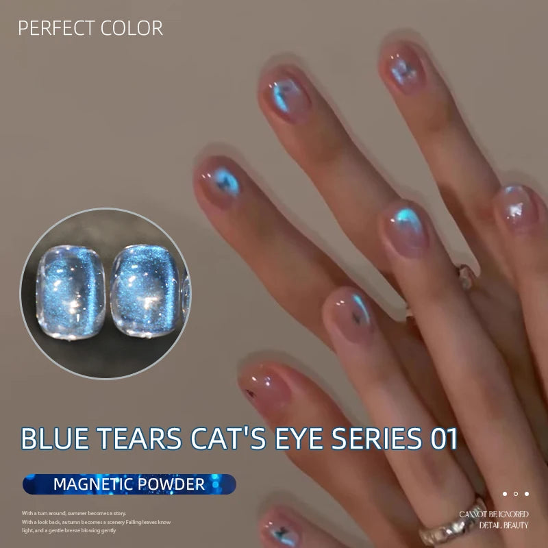 PERPECT COLOR Blue Tears Cat Eye Series, 3 Colors 1pc/3g Unique Blue Color And Magnetic Powder, Gives A Dreamy, Romantic Feeling