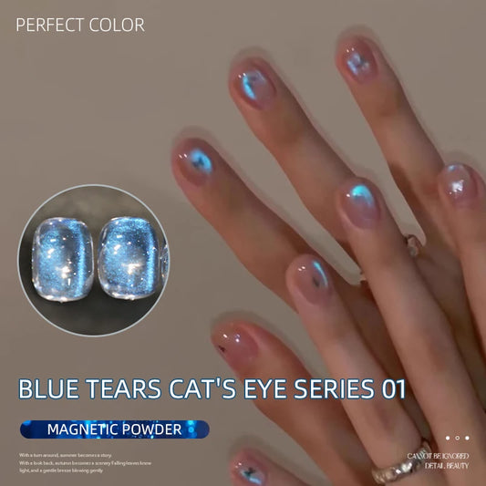 PERPECT COLOR Blue Tears Cat Eye Series, 3 Colors 1pc/3g Unique Blue Color And Magnetic Powder, Gives A Dreamy, Romantic Feeling