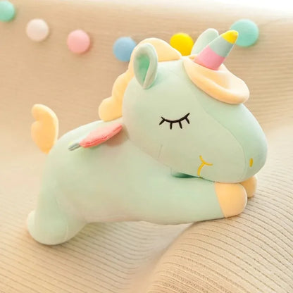 Kawaii Lying Unicorn Plush Toy Stuffed Soft Cute White Pink Horse Appease Doll Pillow for Kids Girls Birthday Gift Room Decor