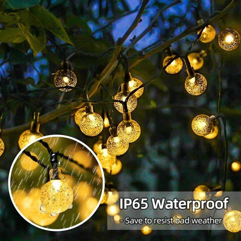 Solar String Crystal Globe Lights 60 LED 8 Lighting Modes IP65 Fairy Light Christmas Garland For Garden Party Decor 1pc/2pcs