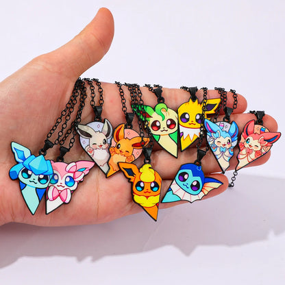 2pcs Eevee Umbreon Espeon Sylveon Jolteon Flareon Necklace Cute Anime Game Charm Jewelry Metal Pendant for Collection