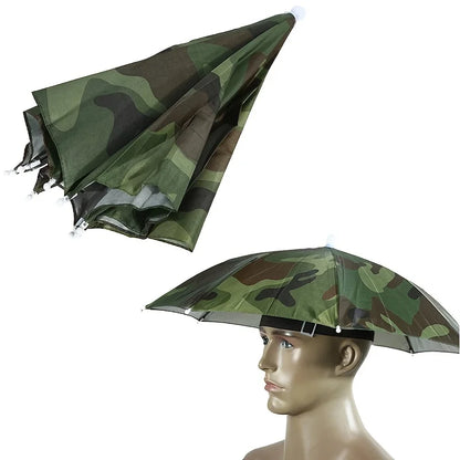 Foldable Headwear Umbrella Portable Waterproof Fishing Hat 55CM Hands-Free Rain Hat For Hiking Camping Camouflage Umbrella Adult
