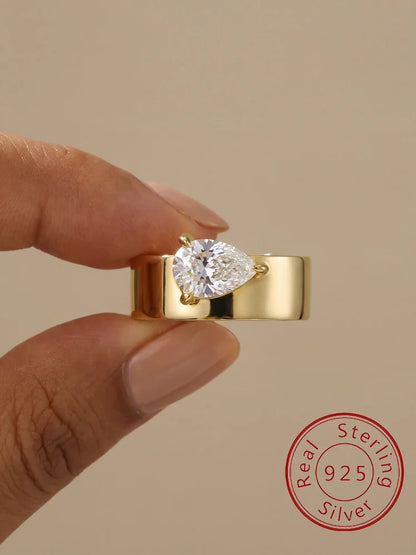 Asglam 925 Sterling Silver Water Drop Zircon Wide Rings For Women Gift Engagement Wedding Luxury High Quality Fine Jewelry