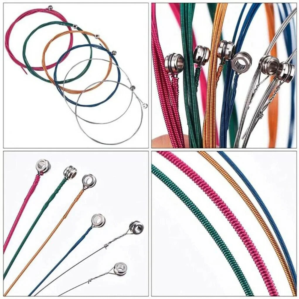 Miwayer Set of 6 Acoustic Guitar Strings, E-A Rainbow Colors, for Folk Acoustic Guitar, Classical Guitar