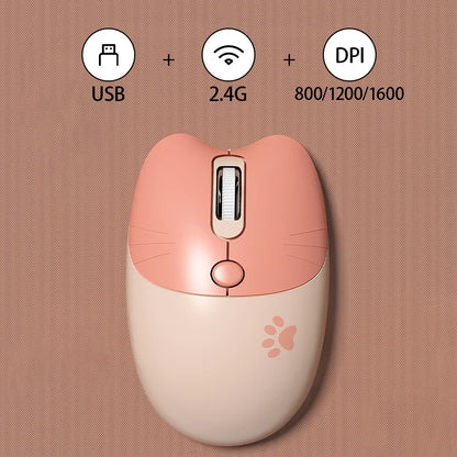 Mofii Cute Cat 2.4G Wireless Mouse, USB Receiver Plug and Play, 3 Adjustable DPI, Compatible with Laptop,PC, Computer