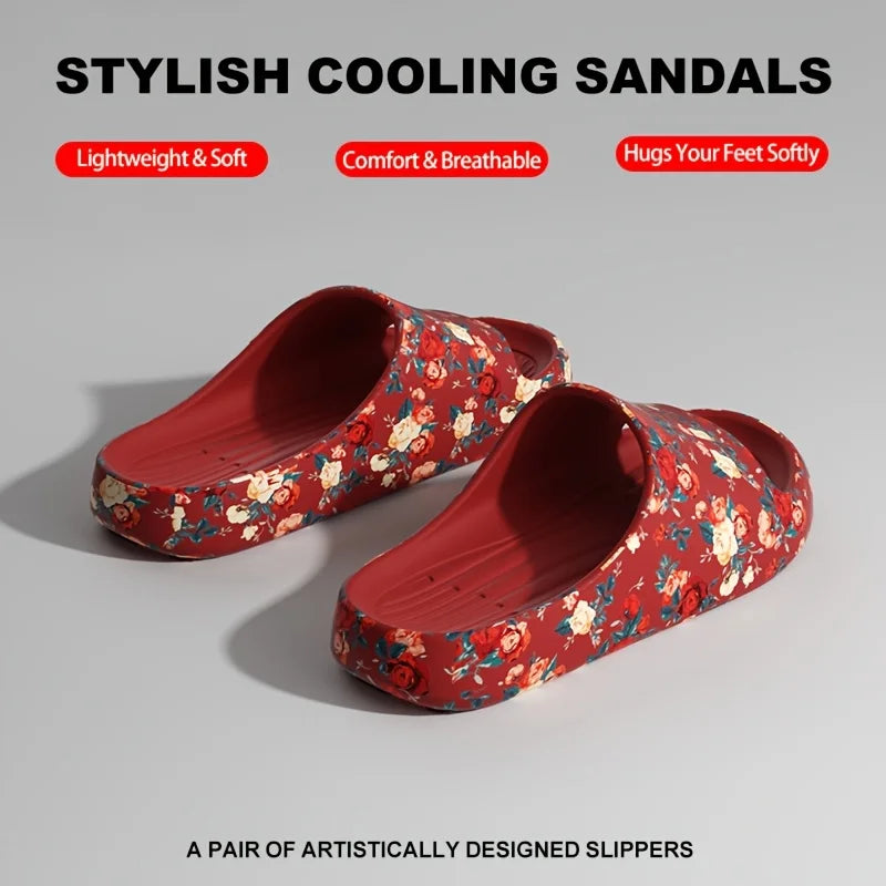 Women Men Floral Slide Sandals Plus Size Soft Slippers Thick Sole Non Slip Beach Shoes Casual Summer Indoor Outdoor Footwear