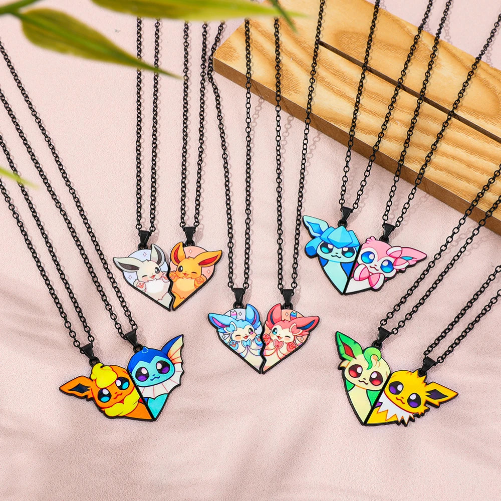 2pcs Eevee Umbreon Espeon Sylveon Jolteon Flareon Necklace Cute Anime Game Charm Jewelry Metal Pendant for Collection