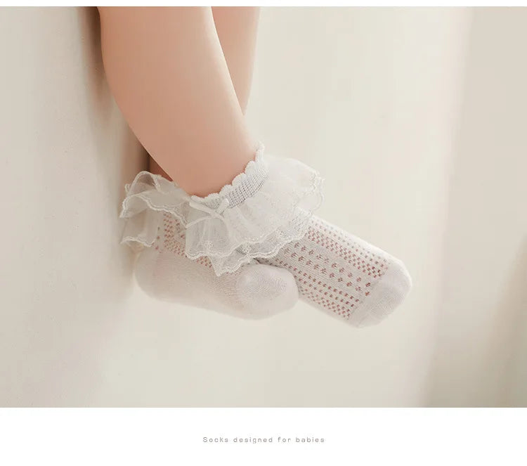 Baby Girls Socks Princess Lace Kids Socks Summer Thin Mesh  Children Cotton Socks Boneless Newborn Tube Socks For 0-8Y