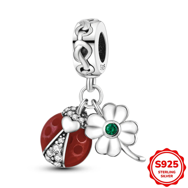 Charms Silver 925 Ladybugs and Cherry Strawberries Pendant Bead Fit 3mm Bracelet Bangle Necklace For Women Luxury Jewelry Making
